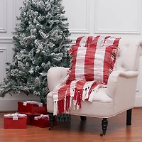 Red Woven Plaid Christmas Pillow