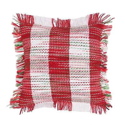 Red Woven Plaid Christmas Pillow