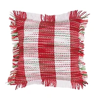 Red Woven Plaid Christmas Pillow