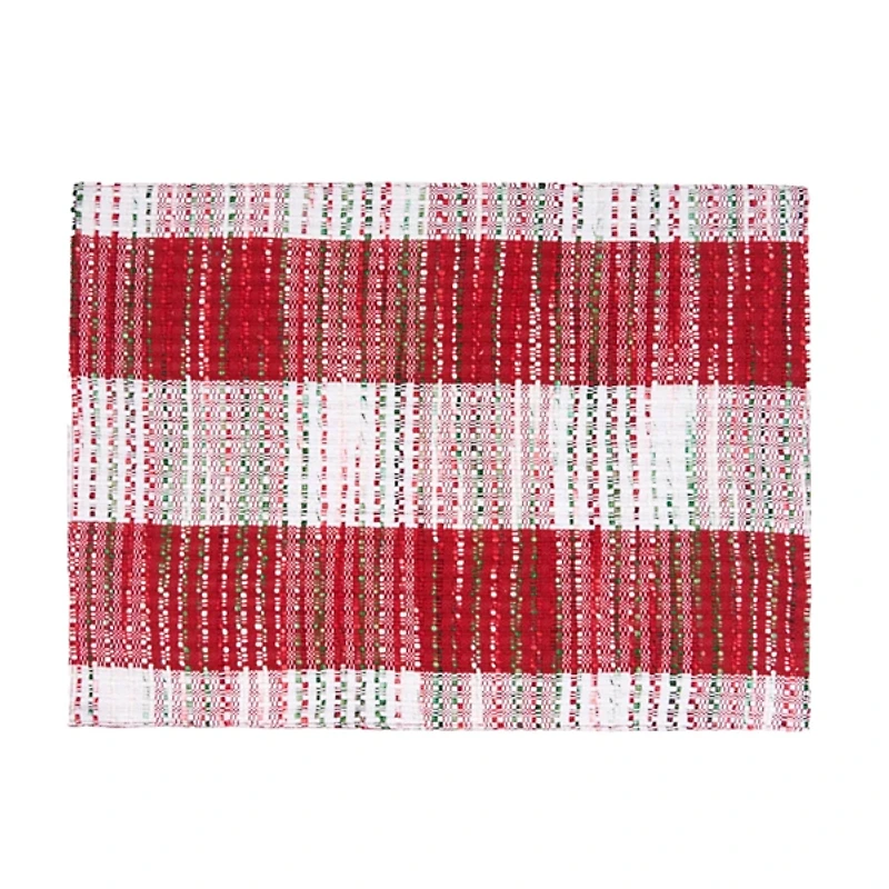 Red Woven Plaid Christmas Placemats, Set of 6