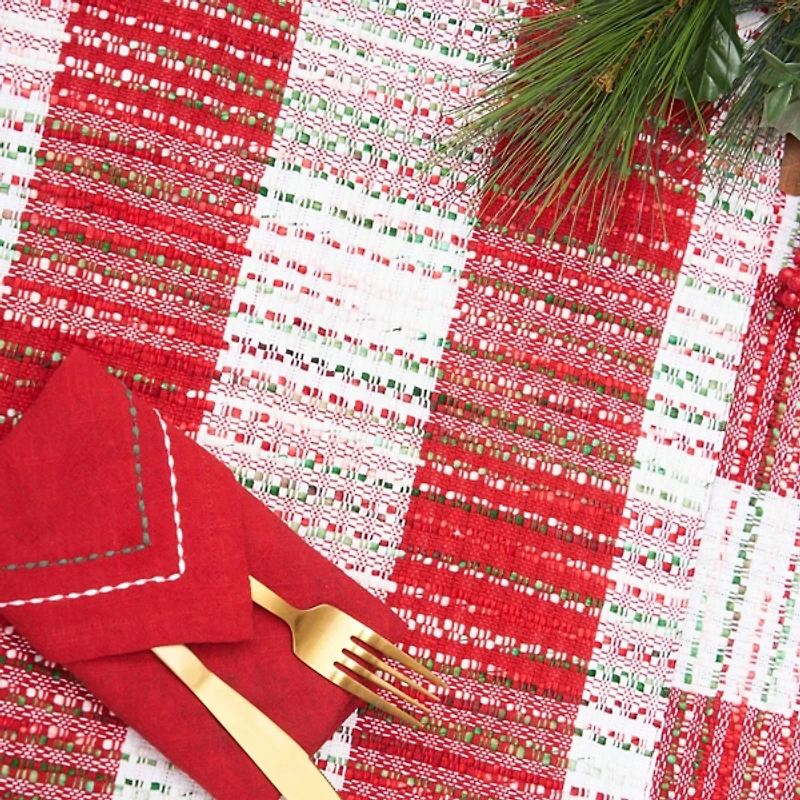 Red Woven Plaid Christmas Table Runner