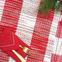Red Woven Plaid Christmas Table Runner