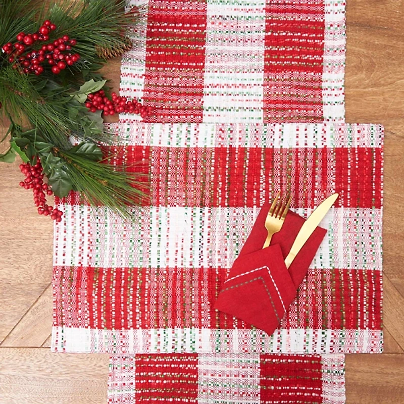 Red Woven Plaid Christmas Table Runner