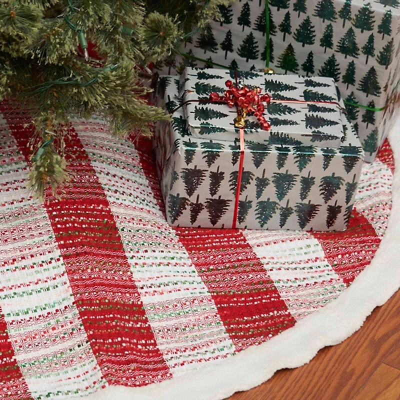 Red Woven Plaid Christmas Tree Skirt