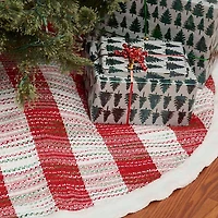 Red Woven Plaid Christmas Tree Skirt