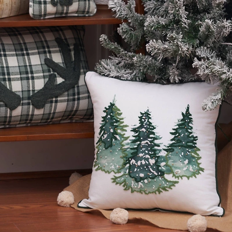 Evergreen Tree Trio Christmas Pillow