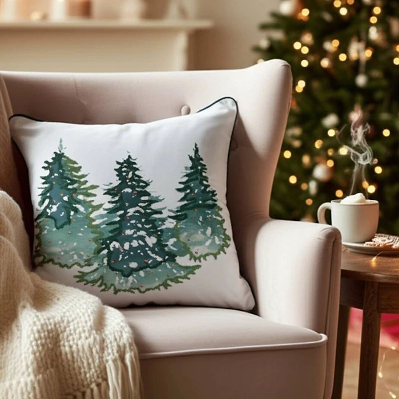 Evergreen Tree Trio Christmas Pillow