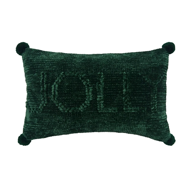 Green Chenille Jolly Christmas Pillow