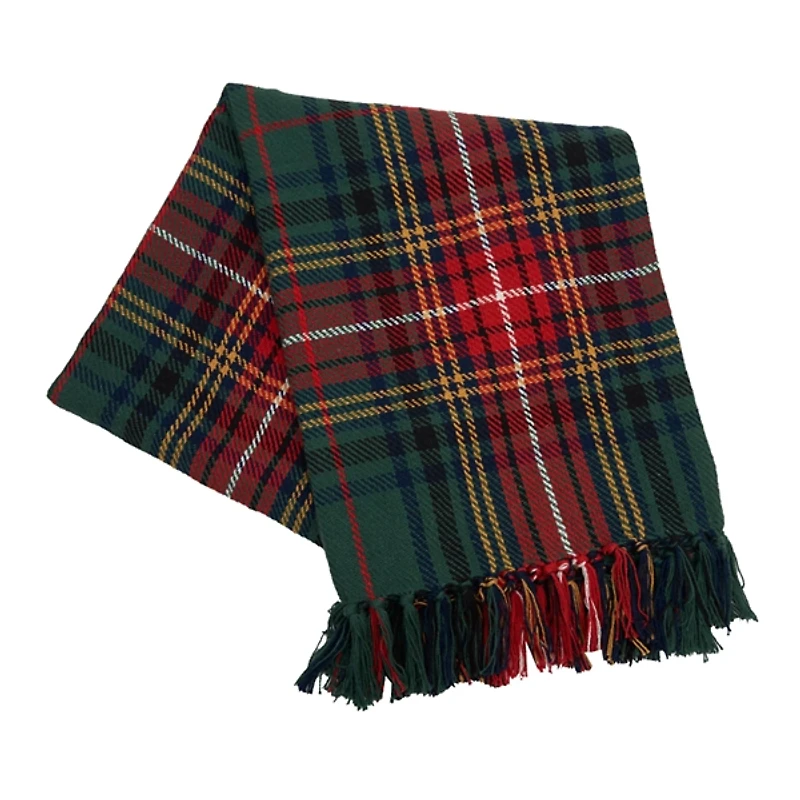 Green Tartan Plaid Fringe Throw