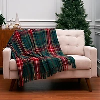Green Tartan Plaid Fringe Throw