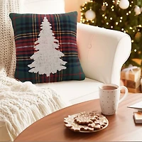 Green Plaid Christmas Tree Pillow