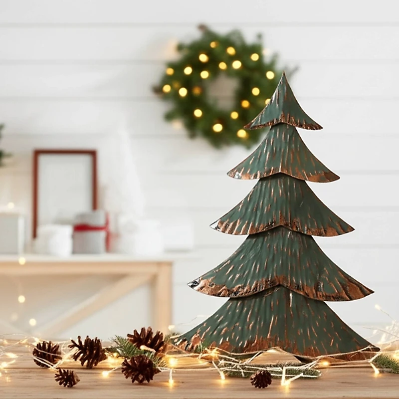 Green and Gold Finish Metal Christmas Tree, 19 in.