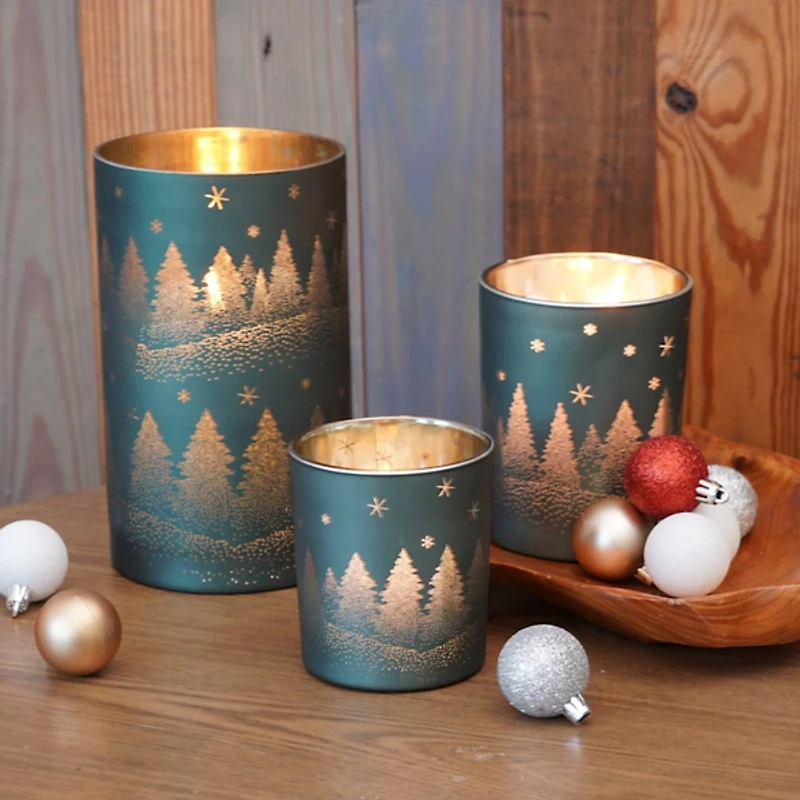 Green Pine Tree Pillar Candle Holder