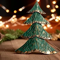 Green and Gold Finish Metal Christmas Tree, 14 in.