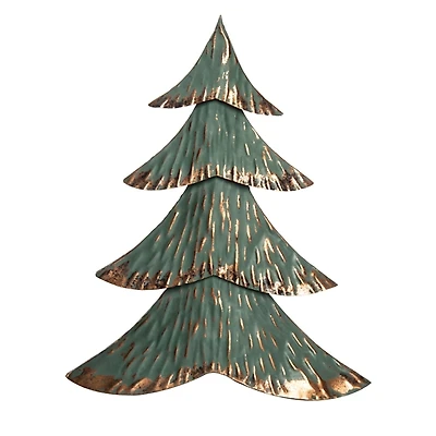 Green and Gold Finish Metal Christmas Tree, 14 in.
