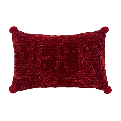 Red Chenille Merry Christmas Pillow