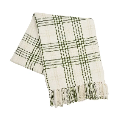 Sage Green and Gold Plaid Throw