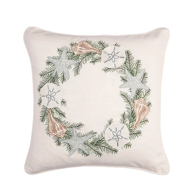 Embroidered Shell Wreath Christmas Pillow