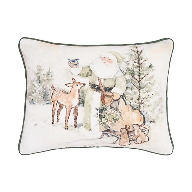 Winter Santa and Animals Christmas Pillow
