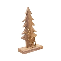 Gold Reindeer and Wooden Tree Figurine