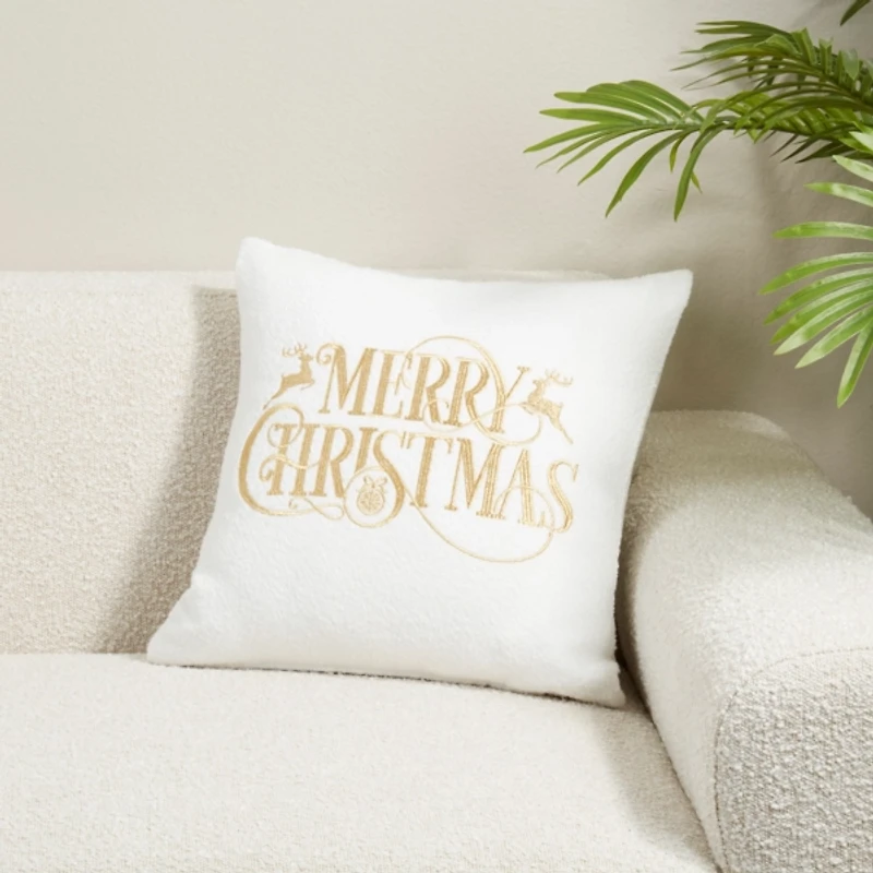 Gold Stitched Merry Christmas Pillow