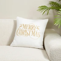 Gold Stitched Merry Christmas Pillow