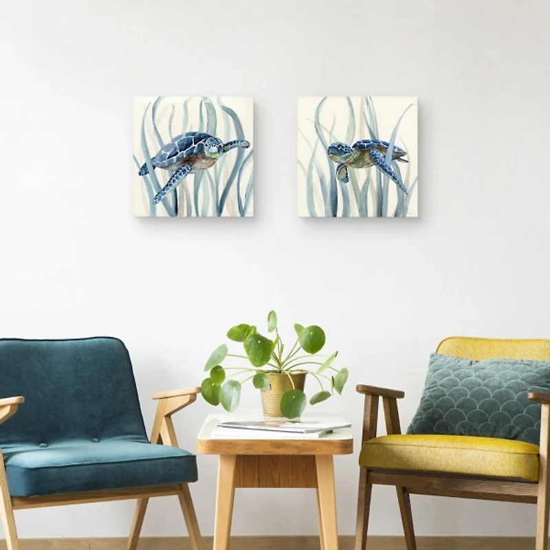 Turtles in Sea Grass Canvas Art Prints, Set of 2
