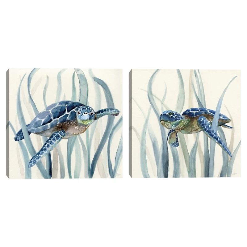 Turtles in Sea Grass Canvas Art Prints, Set of 2