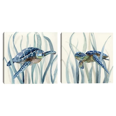 Turtles in Sea Grass Canvas Art Prints, Set of 2