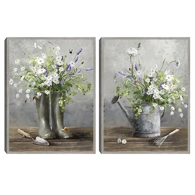 Cottage Garden Framed Canvas Art Prints, Set of 2