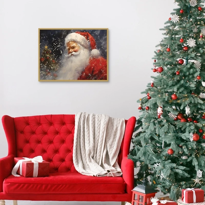 Snowy Santa Claus Framed Canvas Art Print