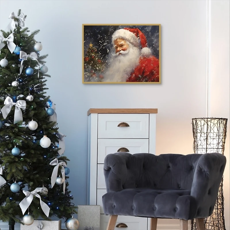 Snowy Santa Claus Framed Canvas Art Print
