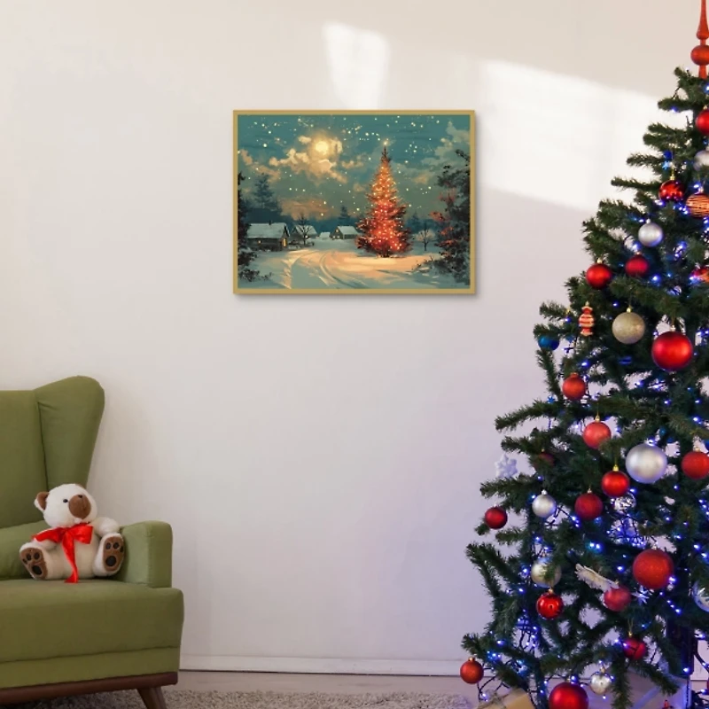 Full Moon Christmas Tree Framed Canvas Art Print