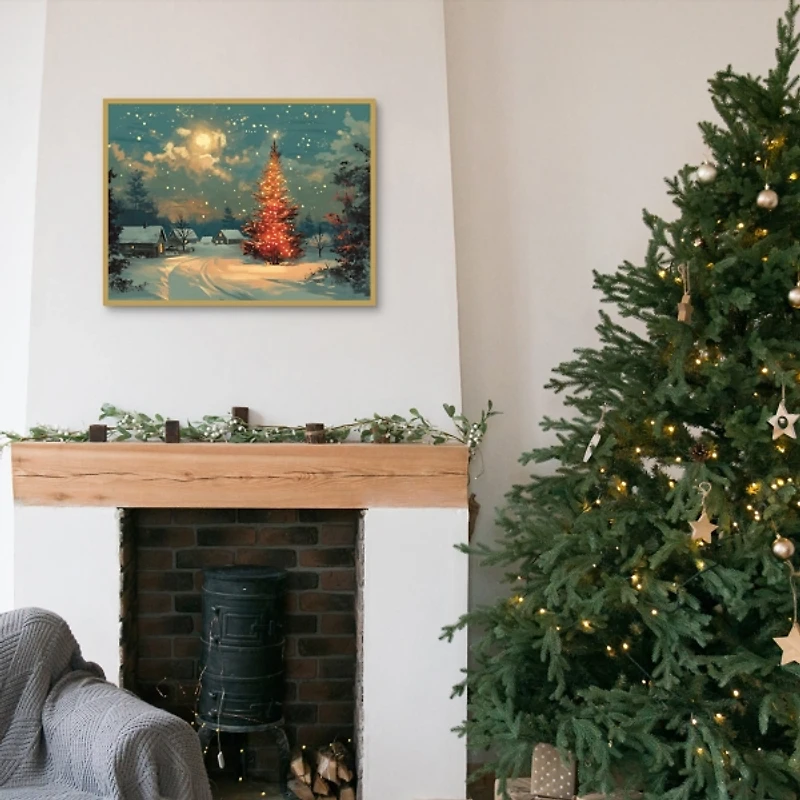 Full Moon Christmas Tree Framed Canvas Art Print