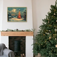 Full Moon Christmas Tree Framed Canvas Art Print