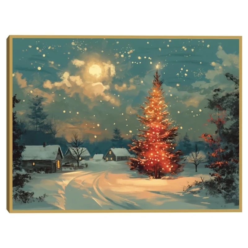 Full Moon Christmas Tree Framed Canvas Art Print