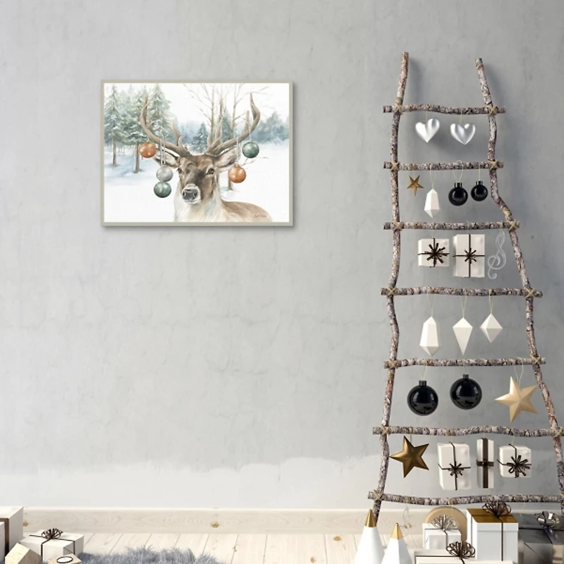 Reindeer Ornaments Framed Canvas Art Print