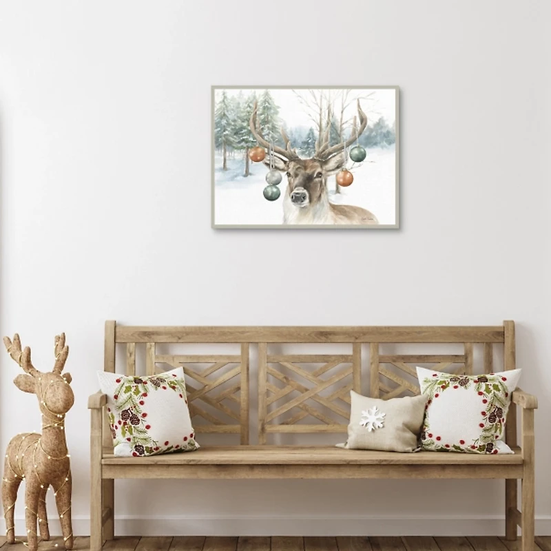 Reindeer Ornaments Framed Canvas Art Print