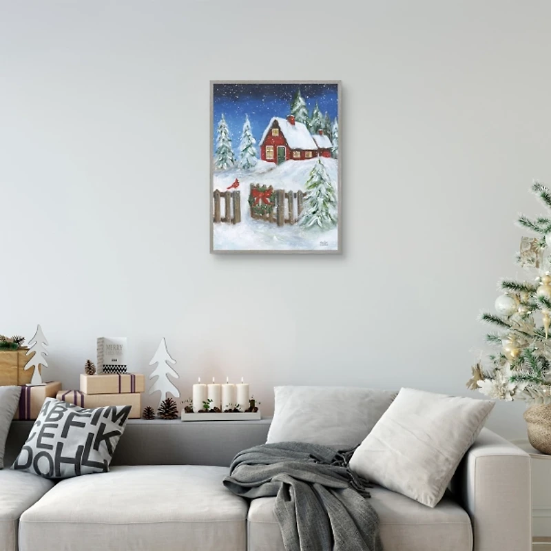 Cozy Christmas House Framed Canvas Art Print
