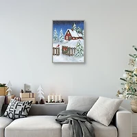 Cozy Christmas House Framed Canvas Art Print