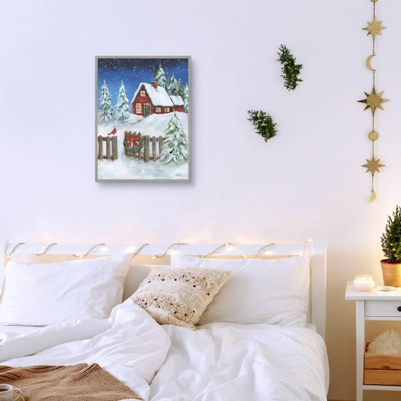 Cozy Christmas House Framed Canvas Art Print