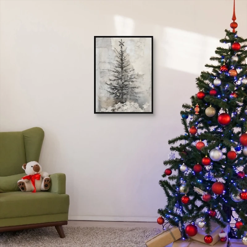 Christmas Tree on Paper Framed Canvas Art Print