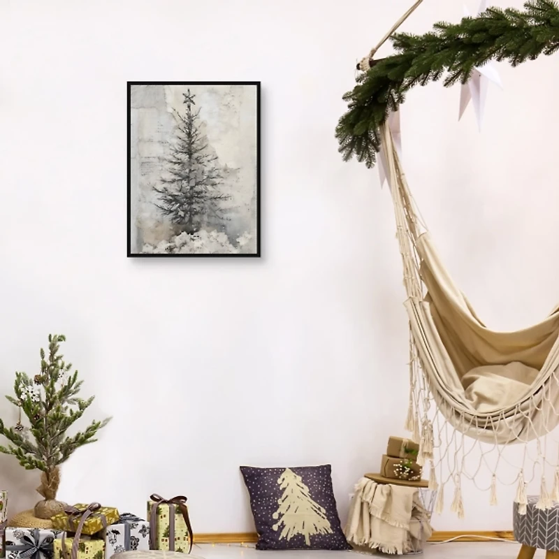 Christmas Tree on Paper Framed Canvas Art Print