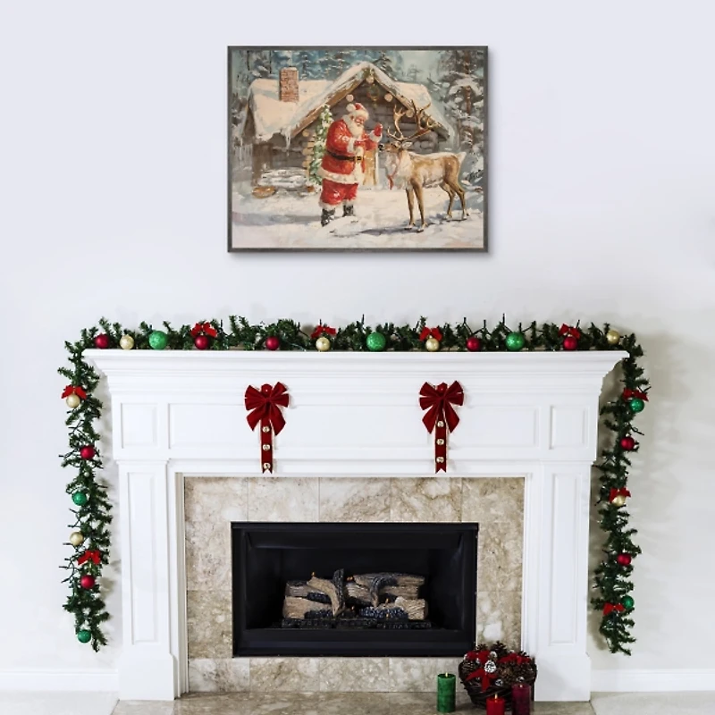 Santa with Reindeer Framed Canvas Art Print
