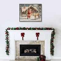 Santa with Reindeer Framed Canvas Art Print