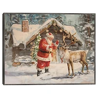 Santa with Reindeer Framed Canvas Art Print