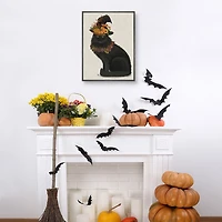 Black Cat with Autumn Hat Framed Canvas Art Print