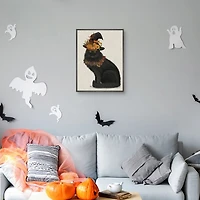 Black Cat with Autumn Hat Framed Canvas Art Print