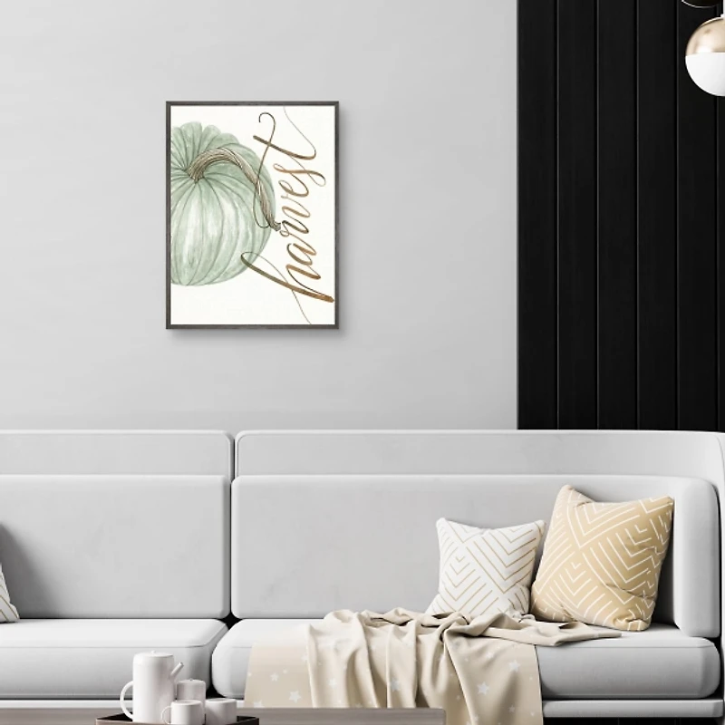 Green Harvest Pumpkin Framed Canvas Art Print