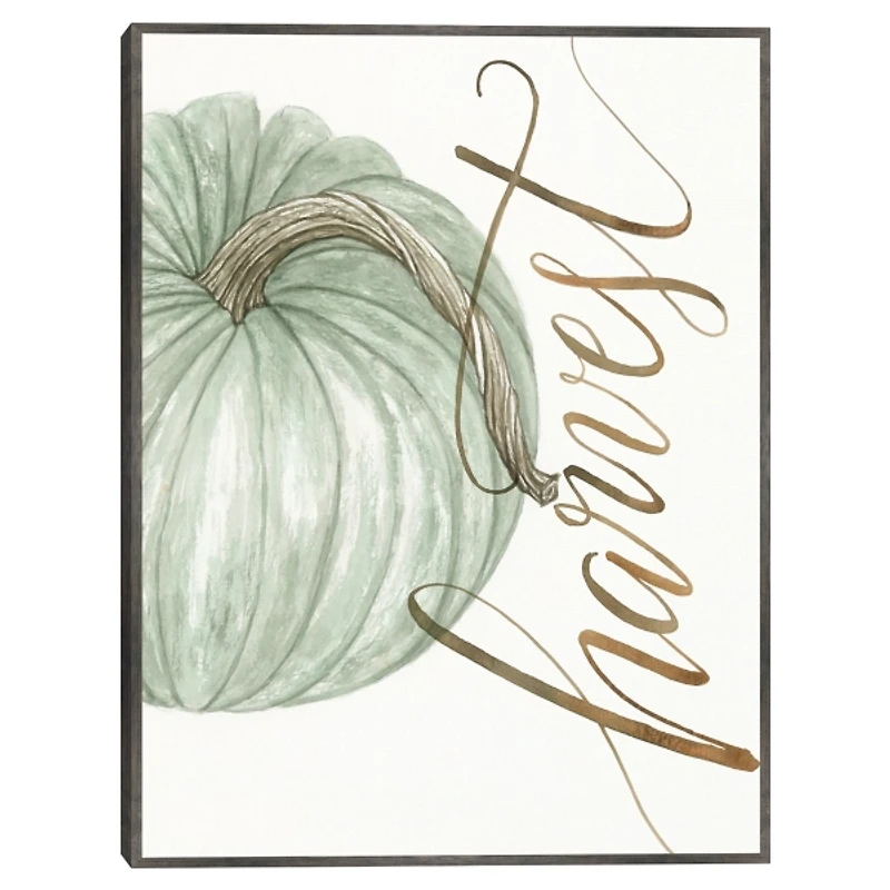 Green Harvest Pumpkin Framed Canvas Art Print